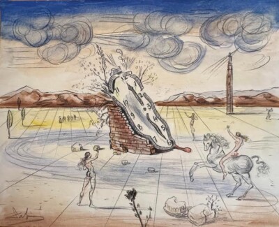 SALVADOR DALI,  PAINTING, STYLE OF DALI,  VARIATION 2, STUDY FOR ETCHING SERIES