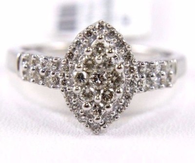 Natural Round Diamond Marquise Shape Cluster Lady's Ring 14k white Gold .50Ct