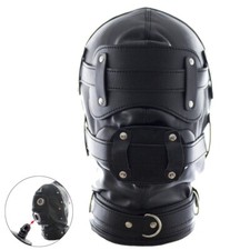 Blindfold Head Gear Detachable Open Mouth Gags Insert Plugs Binding Hood Mask