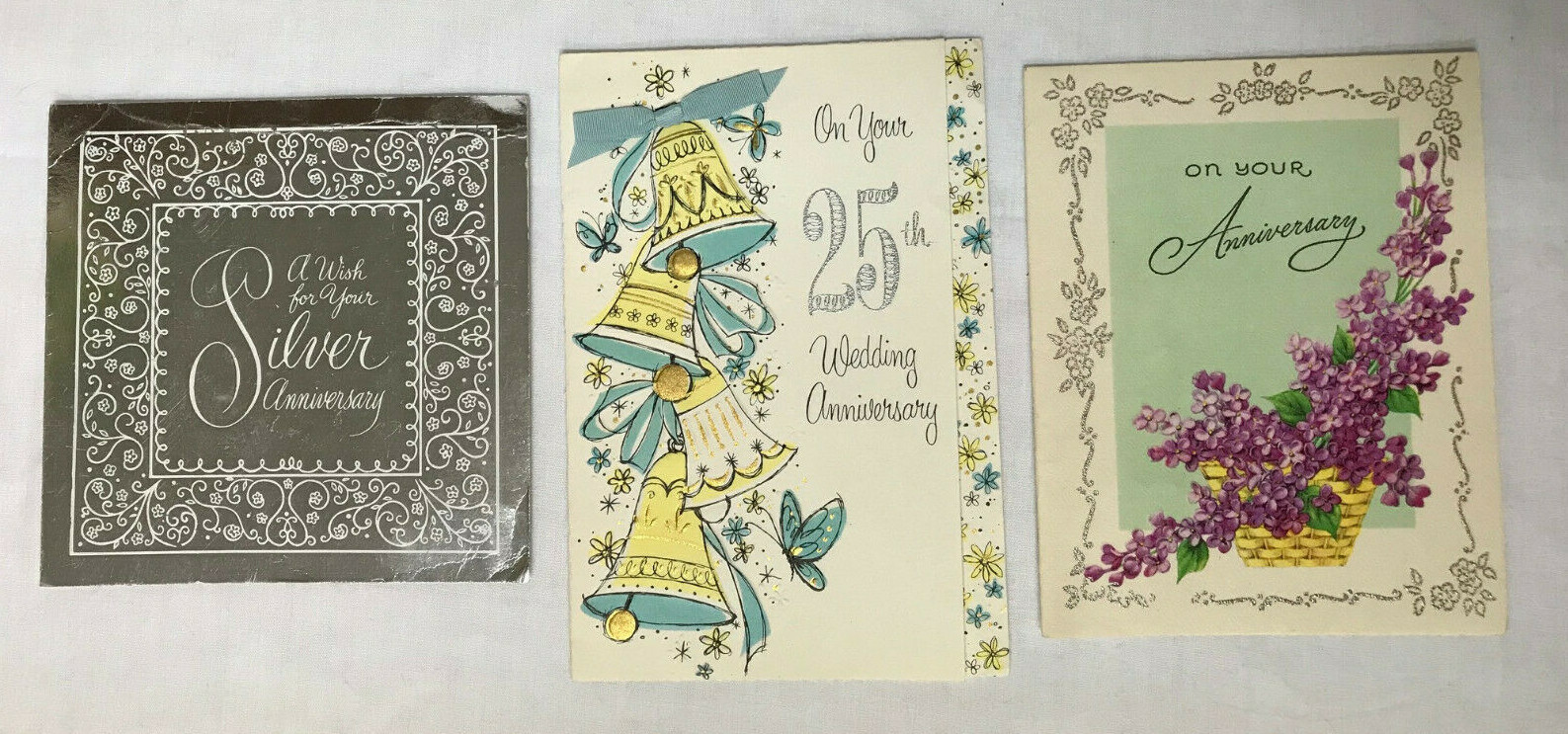 3 Vintage Used Silver Wedding Anniversary Greeting Cards American Greetings Co.