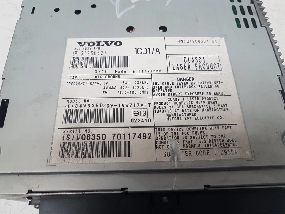 VOLVO S40 C30 V50 2007 - 2010 SINGLE DISC CD PLAYER 31260527 READ DETAIL - Image 3 of 4