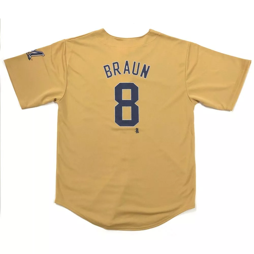 Ryan Braun MLB Milwaukee Brewers Button Down Gold Jersey Youth S