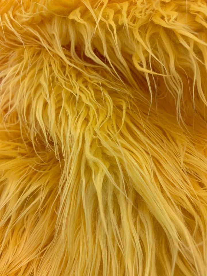 Fake FAUX FUR FABRIC By The Yard- Mango Yellow- Fake Fur Mongolian Long Pile - Image 4 of 4
