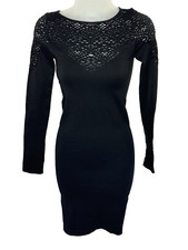 Intimately Free People Bodycon Shirt Dress Crochet Knit Black Midi Size XS/S