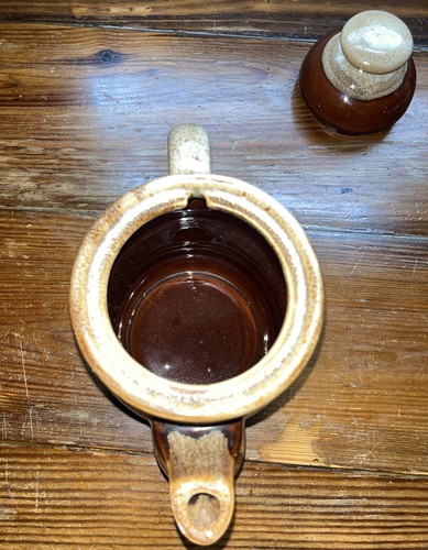 Vintage MCM Brown Drip Glaze Pottery Coffee Pot & Lid - Picture 3 of 6