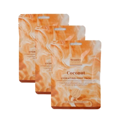 BEAUTIES SKINCARE 3 Pack Skincare Coconut Hydrating Foot Mask Self Care Dry Soft Feet Moisturising