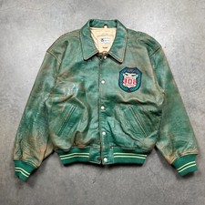 Vintage 1980s Avirex USA Mohawks Leather Jacket Mens L  Green Preowned Faded
