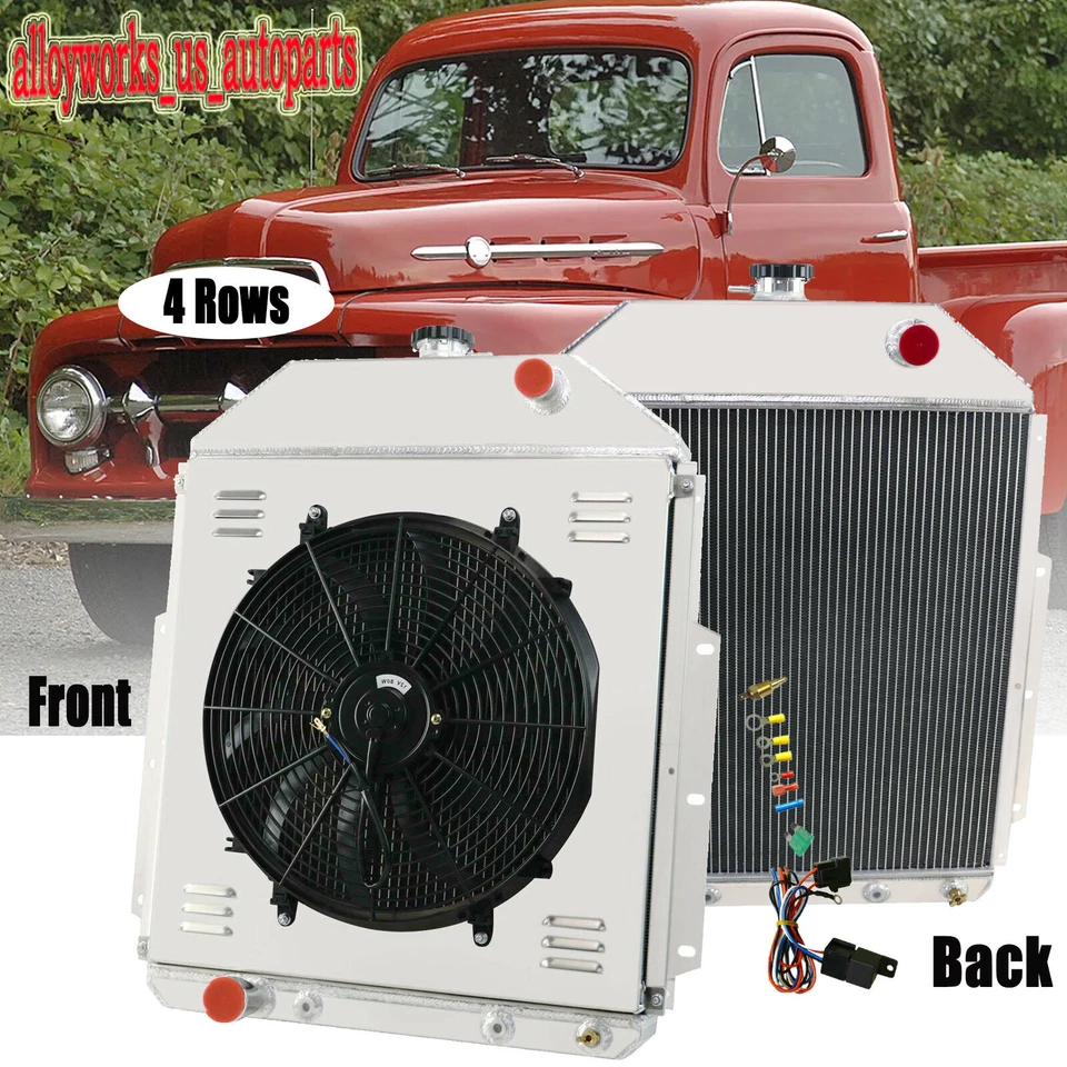 4 Row Radiator+Shroud Fan Fit 1942-1952 Ford 1 1/2 3/4 Ton Pickup F1 F2 F3 F4 V8 Foto 2 de 4