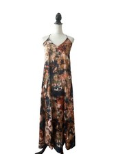 Tahari ASL Dress Women’s Size XS Multicoloured Floral Maxi A-Line V-Neck Silky S