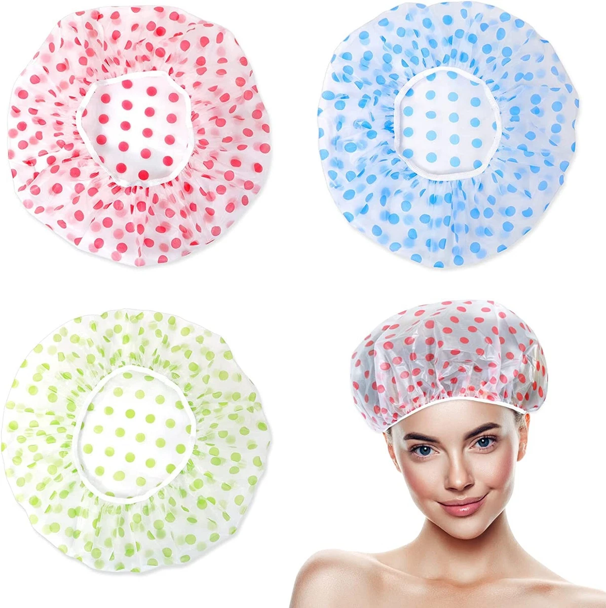 Shower Caps Reusable for Women Waterproof Shower Hat 3 Colours