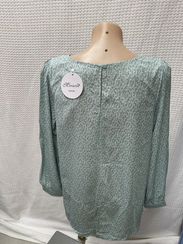 New With Tags Miracle Woman’s Blouse Top Long Sleeve Green White Size 12 Polyest - Picture 7 of 15