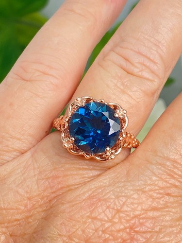 Natural London Blue Ring, 6ct Rose Gold Sterling Silver Ring (Custom-Made)* D103 - Picture 8 of 12