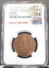 1792 GREAT BRITAIN 1/2 PENNY D&H-2 DEVONSHIRE EXETER WAREHOUSE NGC MS 63 BN