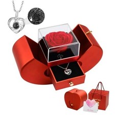 Preserved Rose Gifts for Women, Eternal Red Apple Rose Box  Heart Necklace
