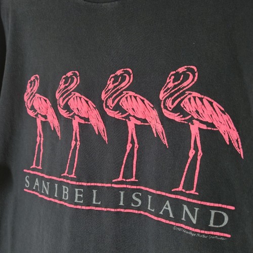 Vintage Flamingo 80’s T Shirt 1987 Puff Print Stedman Size XL Black Nature - Picture 2 of 6