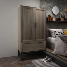 Rustic Wardrobe Armoire Closet with Drawers for Hanging Clothes 2 Door