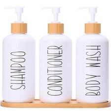 White Shampoo and Conditioner Dispenser Set