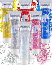 6 Colors Face Body Glitter Gel with Holographic Chunky Sequins, Multi Color