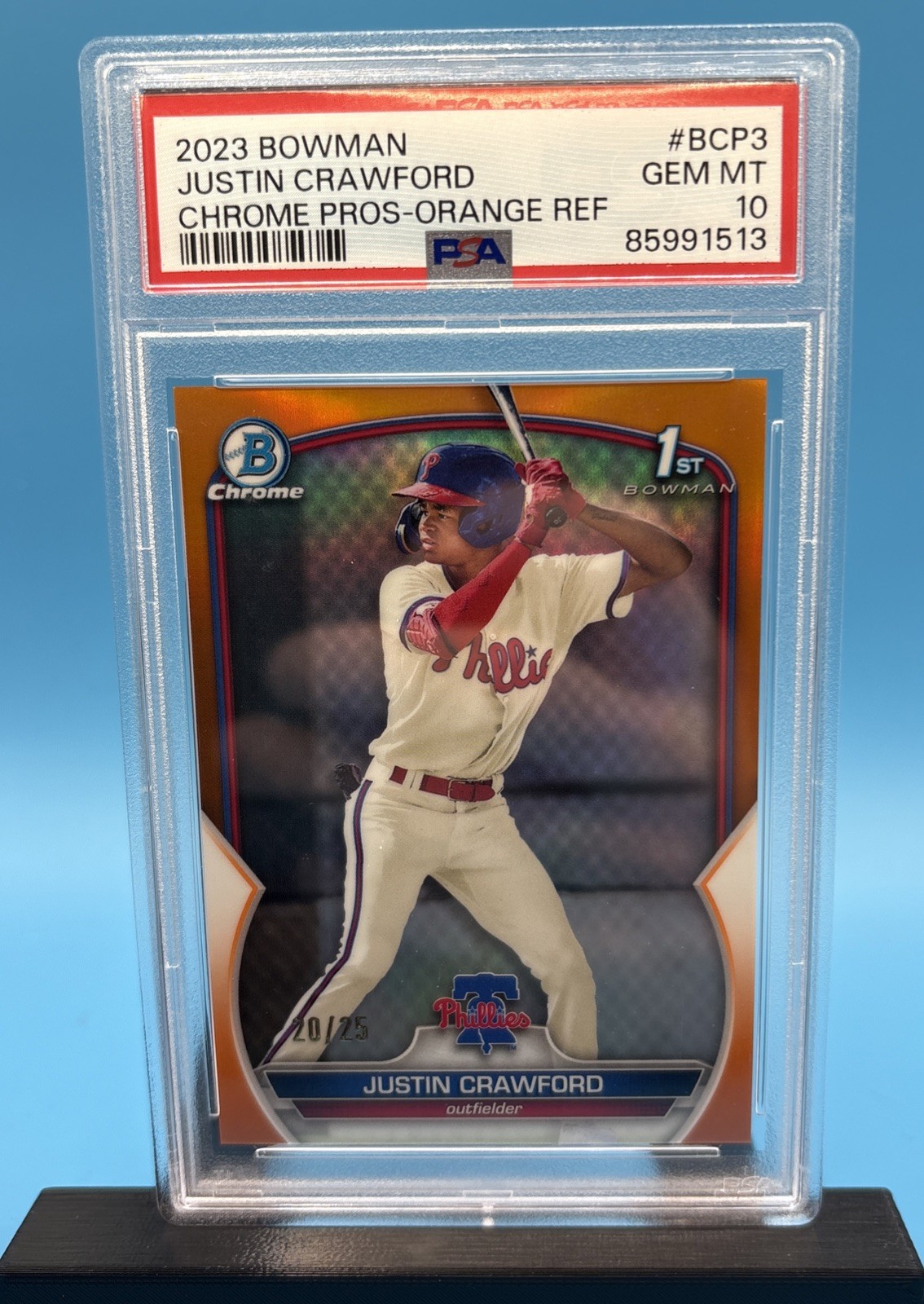2023 Bowman Chrome Justin Crawford 1st #BCP-3 Orange Refractor 20/25 PSA 10
