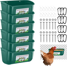 Chicken Feeder Waterer, 6 Pack Duck Feeder Supplies, Hanging Fence Feed Trough w