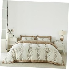 Beige Floral Duvet Cover 100 Cotton 3 Pcs Set 1 King Taupe Floral Hemmed