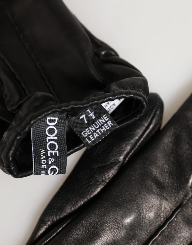 Guantes DOLCE & GABBANA Negro Cuero Genuino Longitud Muñeca Mitón 7.5 / M 480usd Foto 2 de 4