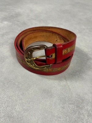 Ledergürtel rot Vintage Archiv Frankreich Muster 85cm
