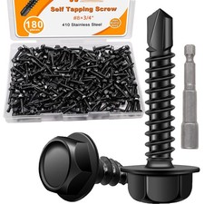 weideer 180pcs 8x3/4 Self Tapping Screws, Sheet Metal 8 3/4, Black
