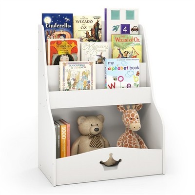 Kids 3-Tier Bookshelf Toy Storage Open Compartment Hidden Back Space White