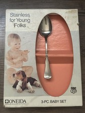 Vintage Oneida 3- piece baby Flatware Set with original Box Spoons  Fork