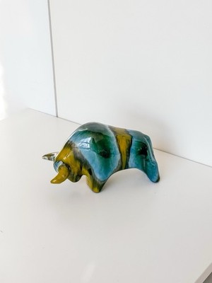 Otto Keramik Stier Bulle Grün Gelb