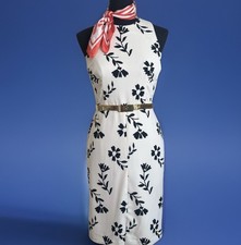 Mod Floral Retro Style Sheath Dress-Black and Ivory-Wedding Guest- Office Siren