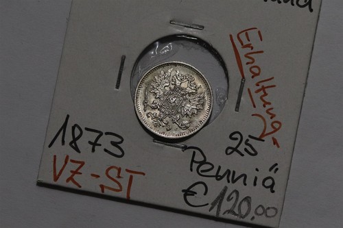 🧭 🇫🇮 FINLAND 25 PENNIA 1873 SILVER SCARCE B98 WY44