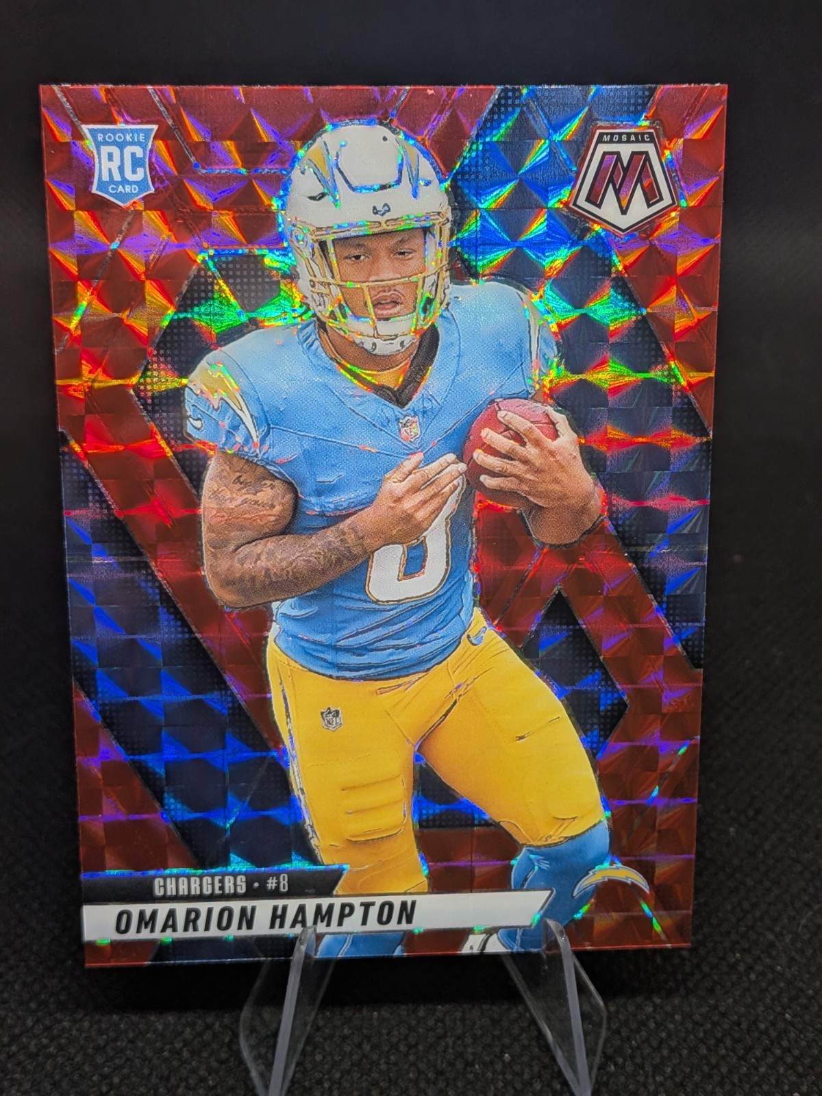 Omarion Hampton 2025 Panini Mosaic Football Rookie Red Mosaic Chargers #335