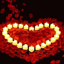 2000 Pcs Red Rose Petals w/ 24 Pcs Heart Candles Lights for Proposal Anniversary