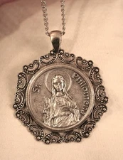 Paisley Swirl Rim Etch Detail Saint Philomena Medal Silverton Religious Necklace