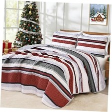 Queen Size Quilt Striped Bedspread Coverlet Set, Summer Queen 96"x90" Red