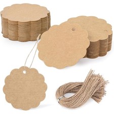 SallyFashion 100PCS Brown Scalloped Round Gift Tags, 2.4 inches