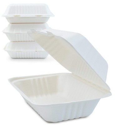 9x6x3 Take Out Food Boxes 125 Count 1 Compartment Hinged Clamshell Natural