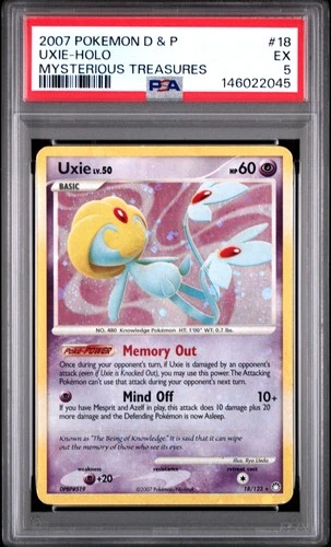 2007 POKEMON DIAMOND & PEARL MYSTERIOUS TREASURES #18 UXIE-HOLO PSA 5