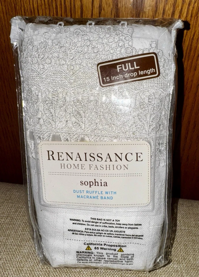Renacimiento Hogar Moda Sofía Polvo Volantes con Banda Macramé, Completo, Marfil Foto 2 de 3