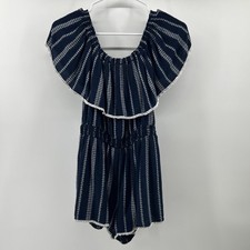 Lulu’s Romper Women’s XS Navy Ivory Fairycore Feminine Off Shoulder Bohemian