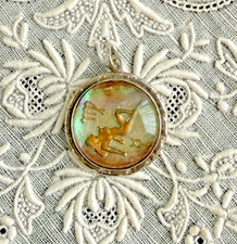 Vintage Sterling Silver 3D Virgo Zodiac Bezel Bubble Glass Abalone Charm Pendant