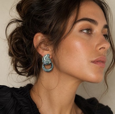 VTG Jeff Lieb Signed Door Knocker Clip Earrings Blue Rhinestone Designer Runway