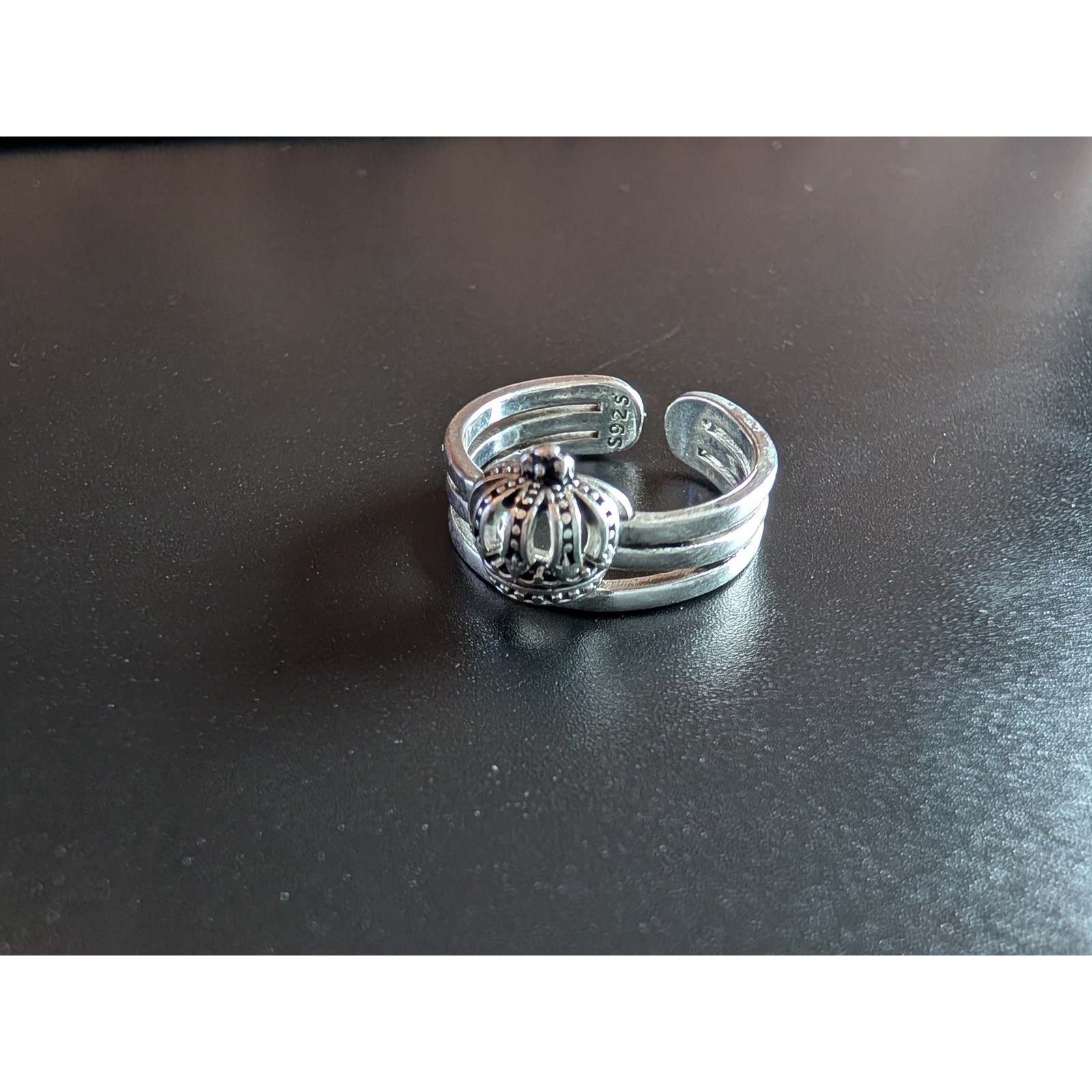 Sterling Silver 925 Crown Ring Stackable Adjustab… - image 5