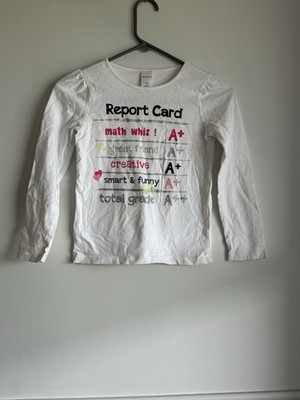 Gymboree Shirt Girls 8 White Report Card Long Sleeve Graphic Top Math Whiz