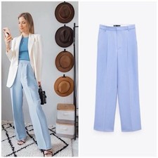 Zara Sky Blue Wide Leg Trousers Pleated XS