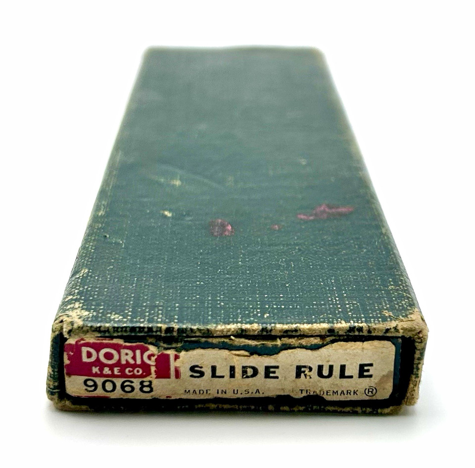 A prestigious K&E Doric Duplex — the Rolls-Royce of slide rules — comes with original leather case and green box, a legit mid-century engineer's status symbol.