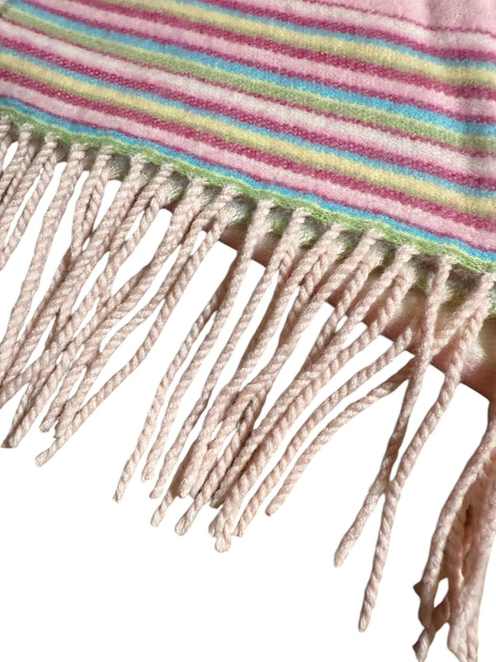 "Bufanda a rayas pastel 100 % cachemir hecha en Escocia flecos 69"" dinero Barbiecore" Foto 2 de 4