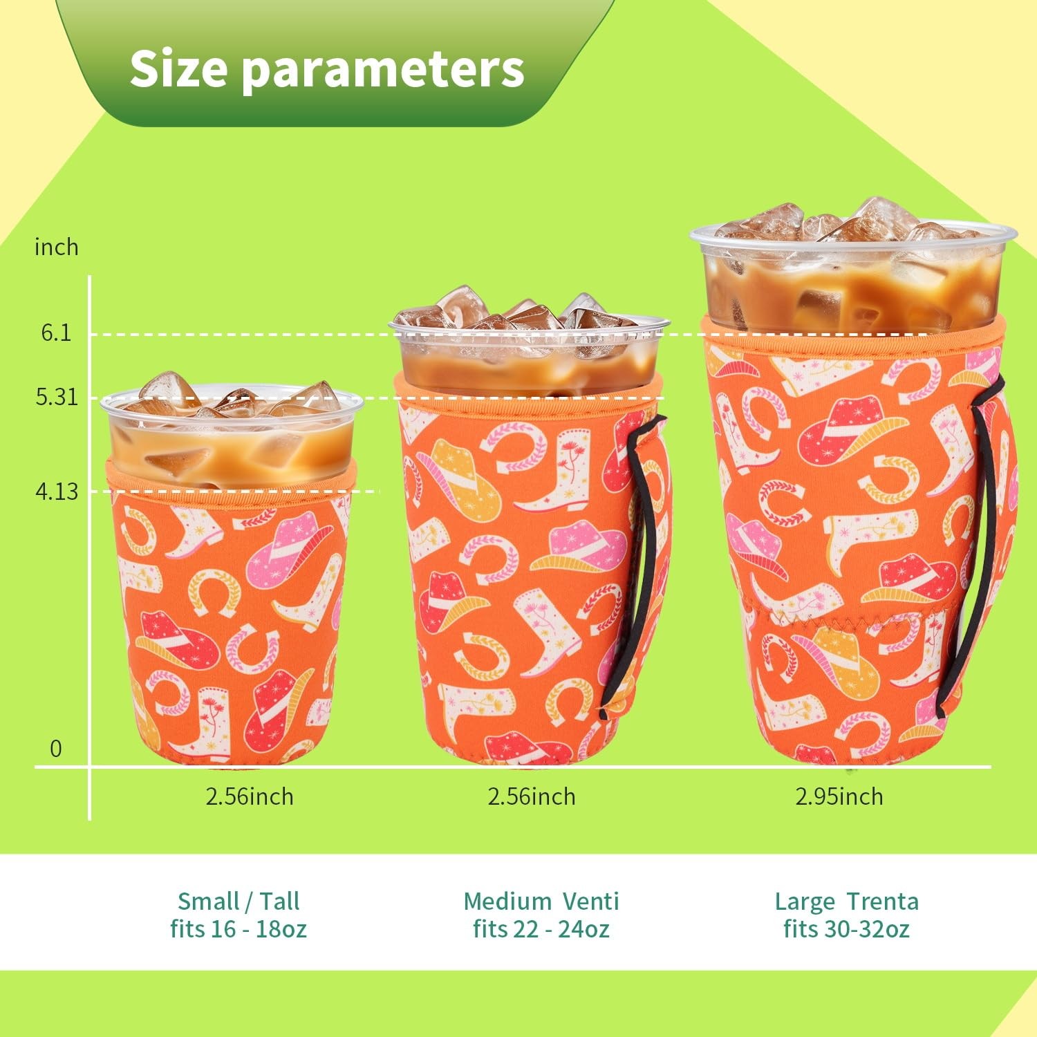 3 Pack Iced Coffee sleeve Insulated Neoprene Cup Sleeves with handle For Cold...